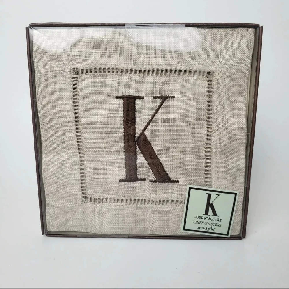 Linen coaster K initial set of 4